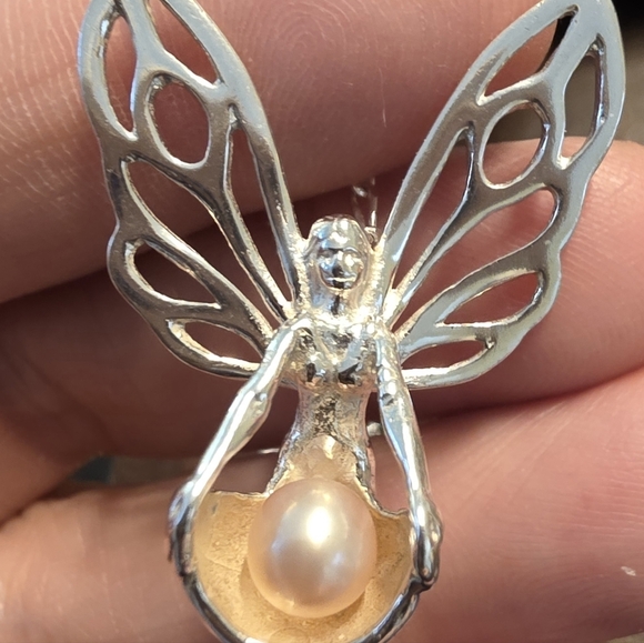 STERLING 925 FAIRY AND CULTURED PEARL PENDANT W/ FIGUERO NECKLACE 24 IN 10.16 Gr - Picture 4 of 6